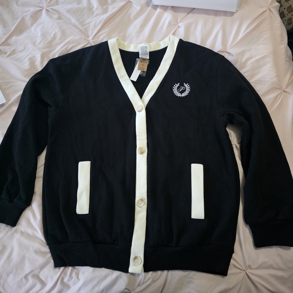 VS PINK Black and White Varsity Cardigan